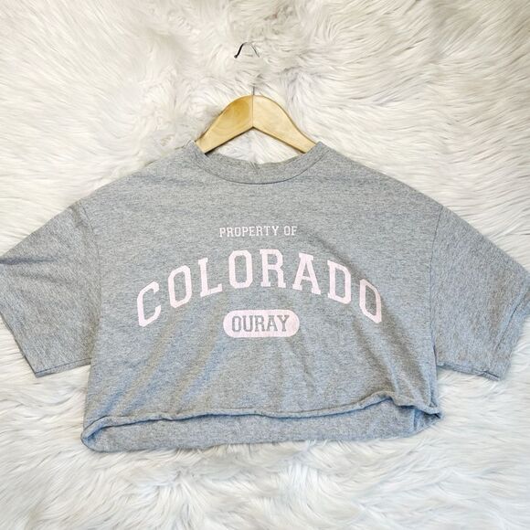 Tennessee River COLORADO Short Sleeve Grey and Pink Crop Top Size Medium - Picture 1 of 3